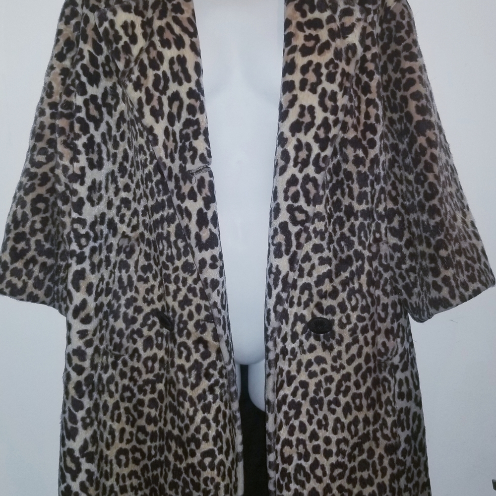 Vintage Faux Leopard Fur Midi Coat